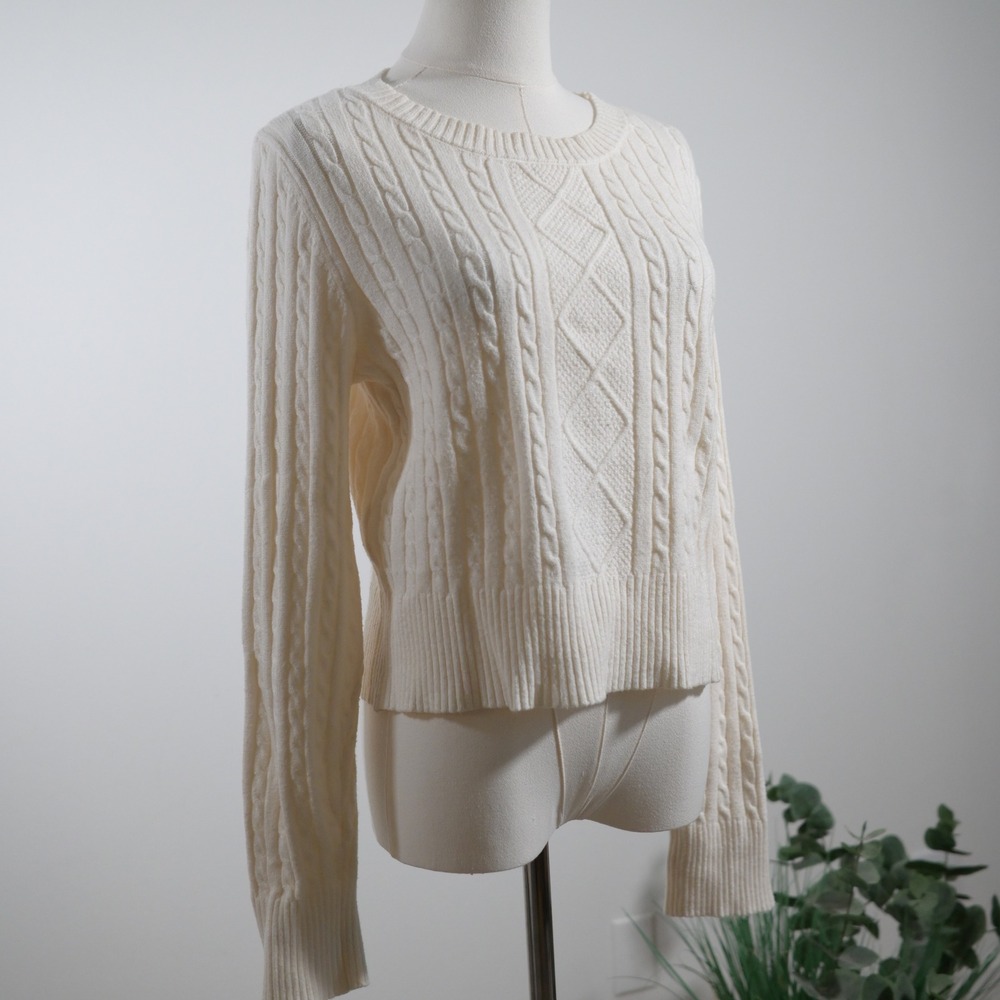 Jessica Simpson Cream Cable Knit Crewneck Sweater Womens Large Ivory Pullover